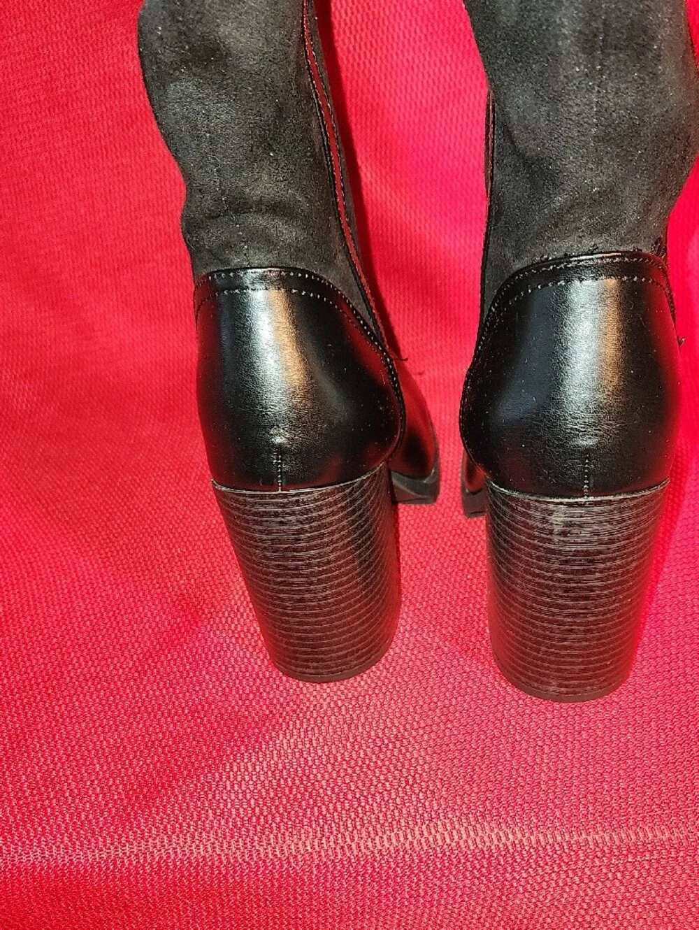 Classic Black Right At the-Knee Leather & Suede Boots